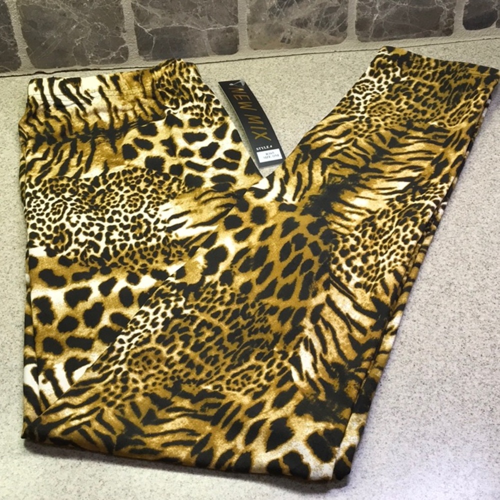 One Size Animal Print NEW MIX Leggings Beige/Brown/Black
